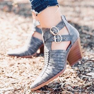 Qupid Zooey Western Woven Pointed Toe Booties